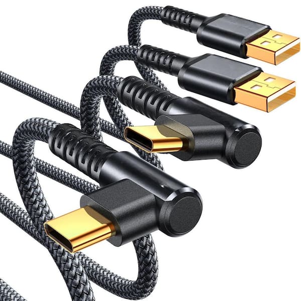 , 6.6 ft. 3. 2A USB Cable Right Angle Cable Gold-Plated in Black (2-Pack)