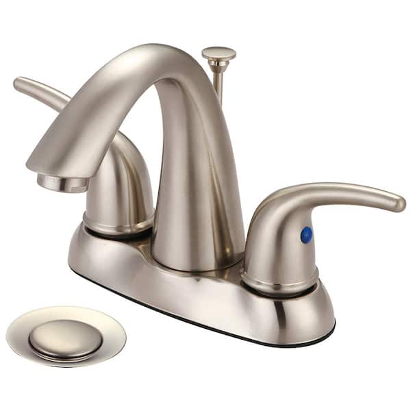 Olympia Faucets Elite 4 in. Centerset 2-Handle High-Arc Bathroom Faucet with Pop-Up Assembly in Brushed Nickel