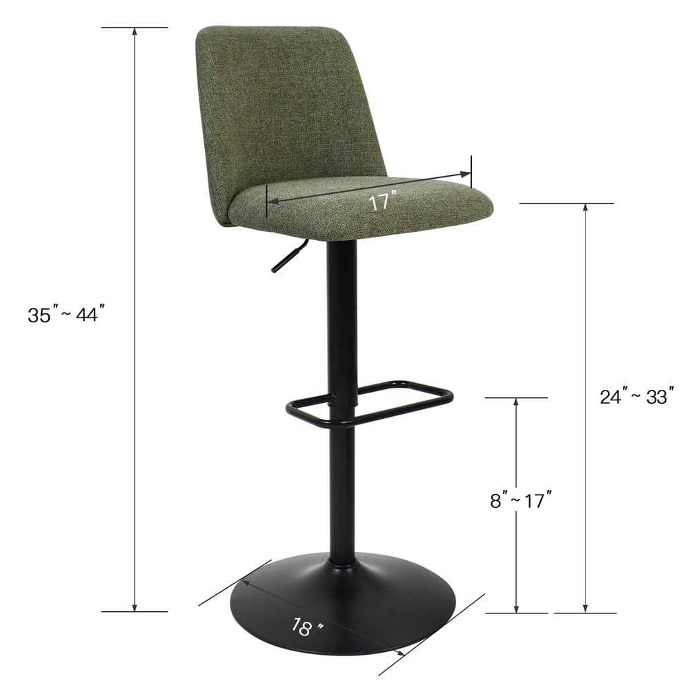 Green Upholstered Adjustable Swivel Bar Stools with Metal Base