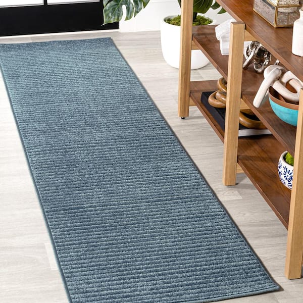 Aarhus High-Low Minimalist Scandi Striped Navy/ivory 2 ft. x 8 ft. Indoor/Outdoor Runner Rug