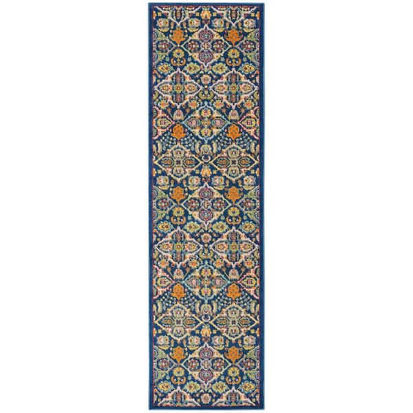 Nourison Allur Navy Multicolor 2 ft. x 8 ft. Floral Bohemian Modern Kitchen Runner Area Rug