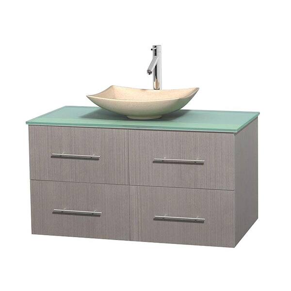 Wyndham Collection Centra 42 in. Vanity in Gray Oak with Glass Vanity Top in Green and Sink