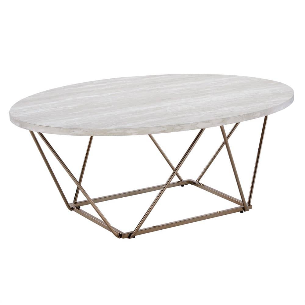 Rowyn 47 in. Gray Oval Faux Marble Top Bronze Cocktail/Coffee Table price history on PriceWatchPro