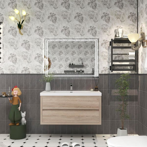 Louis 42 in. W x 20 in. D x 22 in. H Single Sink Floating Bath Vanity in White Oak with White Acrylic Top