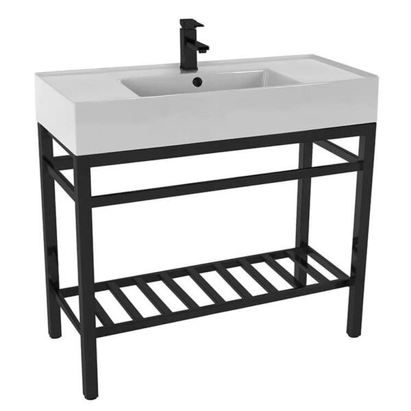 Nameeks Teorema 2-Ceramic White Console Sink and Leg Combo
