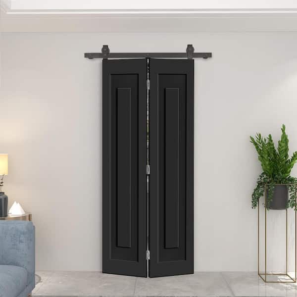 CALHOME 32 in. x 80 in. 1-Panel Shaker Hollow Core Black Composite