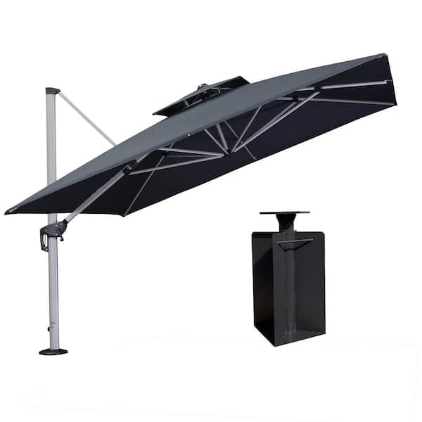 PURPLE LEAF 11 ft. Square High-Quality Aluminum Cantilever Polyester Outdoor Patio Umbrella with Base in Ground, Gray