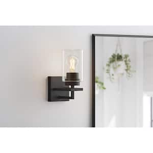 Westerling 1-Light Matte Black Indoor Wall Sconce Light Fixture with Clear Glass Shade