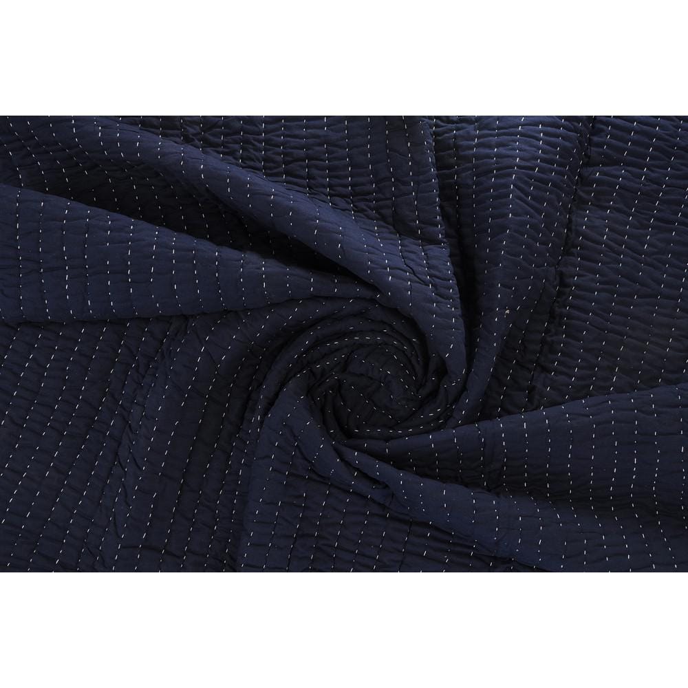 Navy and Off-White Organic Cotton Reversible Throw Blanket