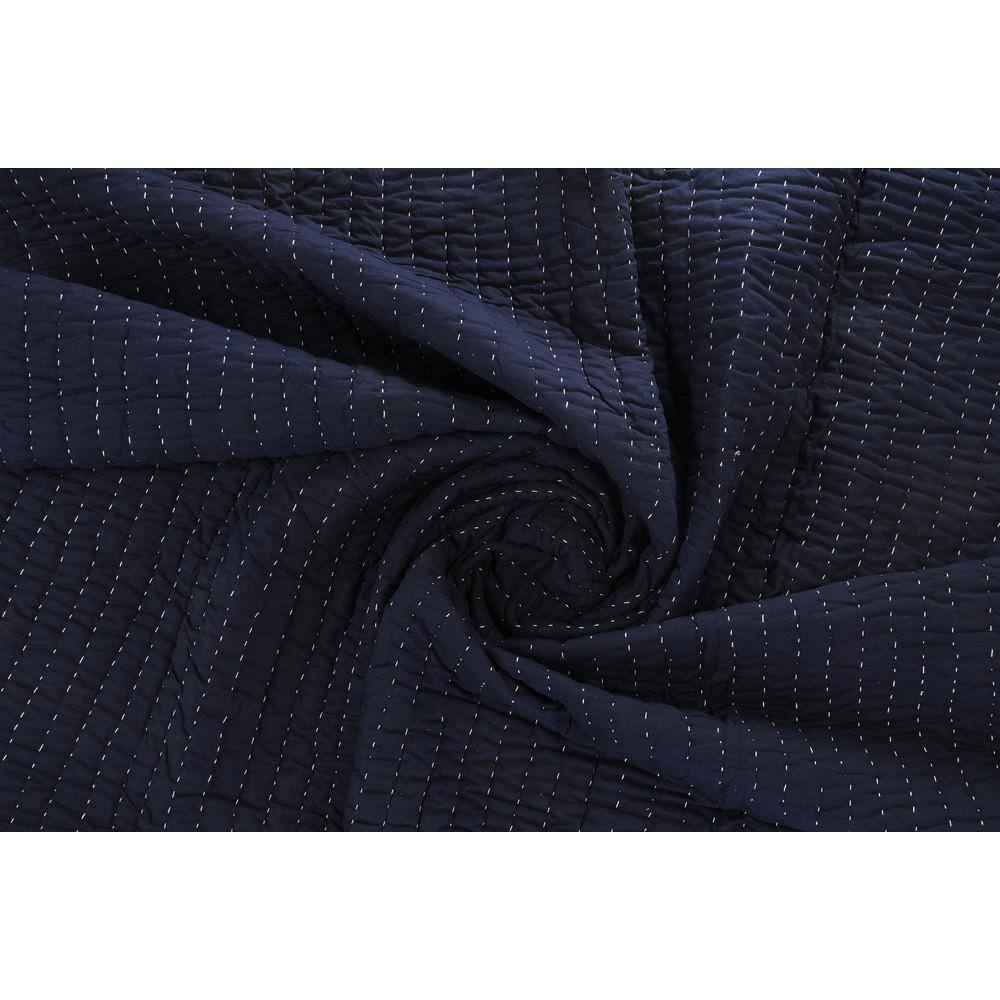 Navy and Off-White Organic Cotton Reversible Throw Blanket