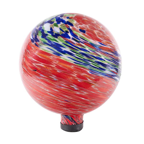 Echo Valley 10 in. Glow-In-The-Dark Illuminarie Glass Gazing Ball, Red Swirl