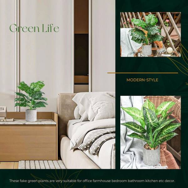 Afoxsos 3.9 in. 2 Pieces Artificial Green Indoor Outdoor Tropical