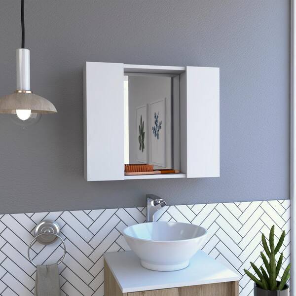 Cesicia 23.6 in. W x 19.5 in. H Rectangular Gray Particle Board Double Door Medicine Cabinet with Mirror