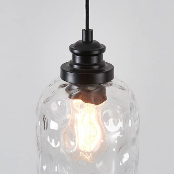 KAWOTI 1-Light Black Mini Island Pendant Light with Textured Glass