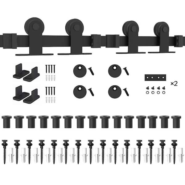 WINSOON 18 ft./216 in. Top Mount Sliding Barn Door Hardware Track Kit for Double Doors with Non-Routed Floor Guide