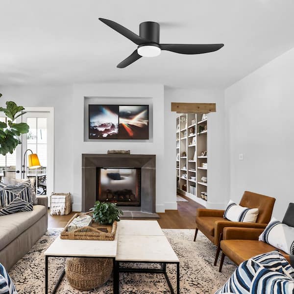 42 in. Smart Outdoor Indoor Black Flush Mount Ceiling Fans with Lights Remote, WIFI Alexa App workable, Quiet DC Motor
