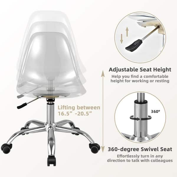 Costway Rolling Acrylic Swivel Ergonomic Desk Chair Vanity Ghost