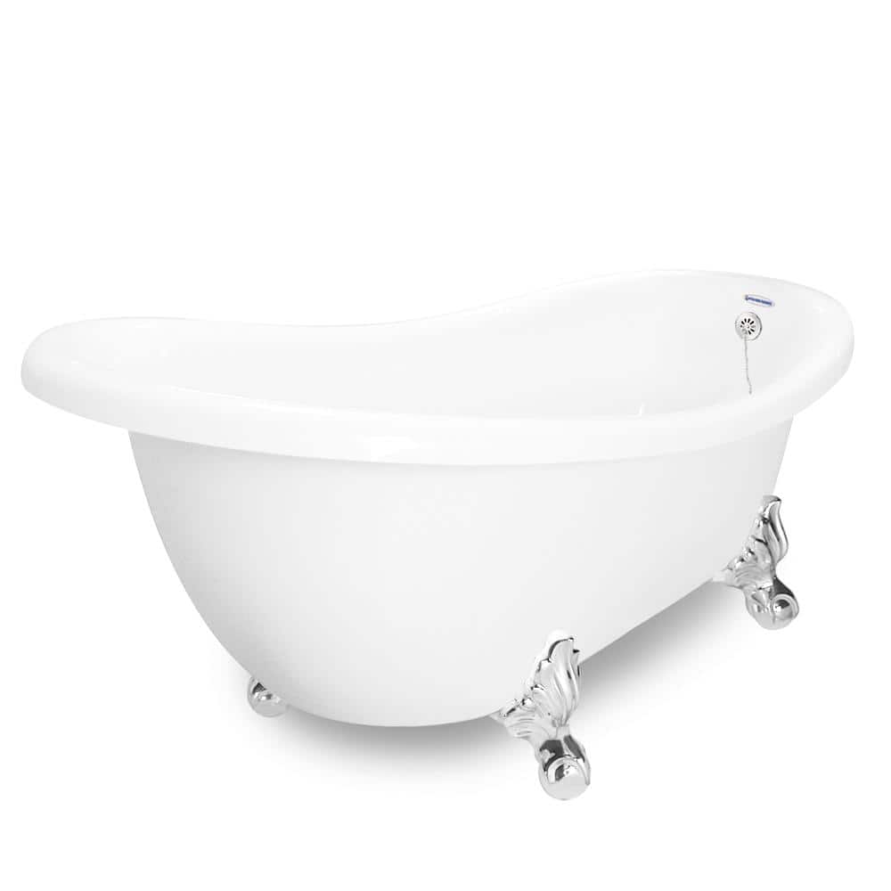 American Bath Factory 71 in. AcraStone Acrylic Slipper Clawfoot Non-Whirlpool Bathtub in White with Large Ball and Claw Feet in Chrome, White/Chrome -  BA-SLC71-CH
