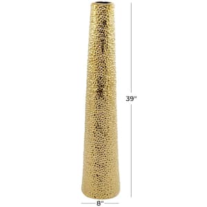 39 in. Gold Tall Ceramic Decorative Vase with Bubble Texture