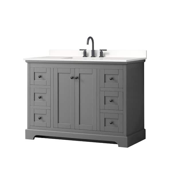 Wyndham Collection Avery 48 in. W x 22 in. D x 35 in. H Single Bath Vanity in Dark Gray with White Quartz Top