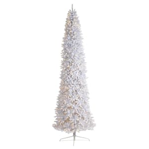 12 ft. White Pre-Lit LED Slim Artificial Christmas Tree with 1100 Warm White Lights