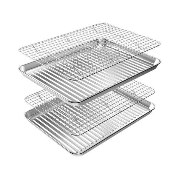 4-Piece Baking Sheet with Rack Set, 12 in. Stainless Steel Cookie Sheet with Cooling Rack, Nonstick Baking Pan