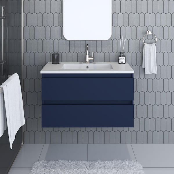 VOLPA USA AMERICAN CRAFTED VANITIES Salt 36 in. W x 20 in. D Bath Vanity in Navy with Acrylic Vanity Top in White with White Basin