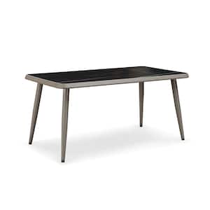 Marble-Look HPL Desktop 30 in. Grey Rectangle Aluminum Outdoor Dining Table for Courtyard, Garden, Lawn (Seats 6)