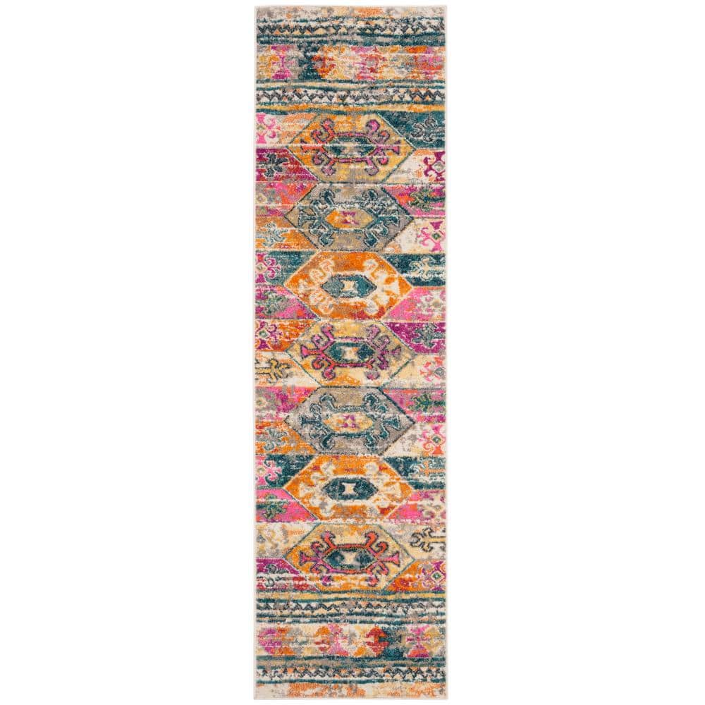 SAFAVIEH Madison Blue/Fuchsia 2 ft. x 10 ft. Border Floral Striped