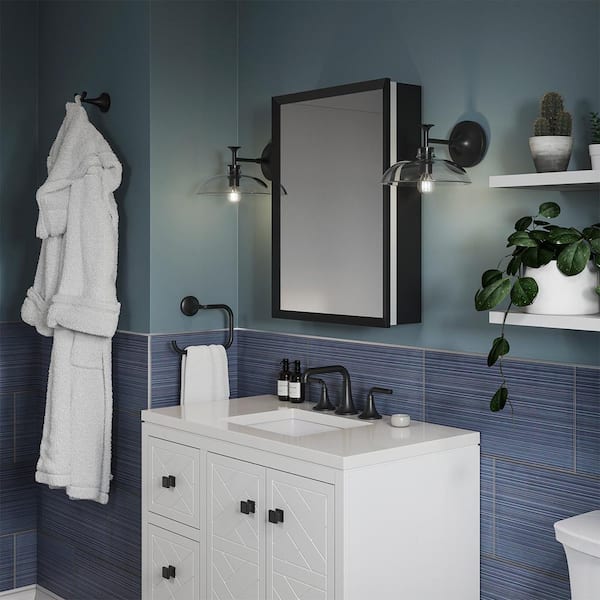 KOHLER Embark 20 in. W x 26 in. H Rectangular Framed Medicine Cabinet with Mirror in Matte Black
