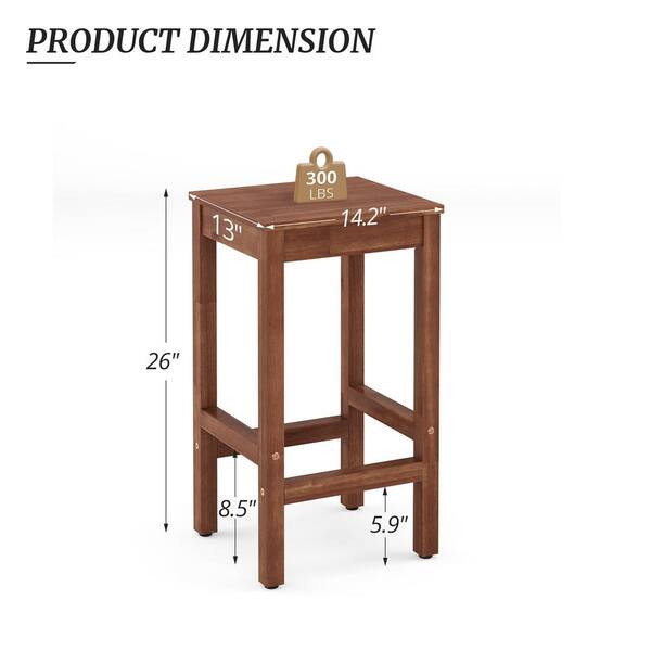 cozyman 26'' Modern Teak Brown Solid Wood Outdoor Bar Stool