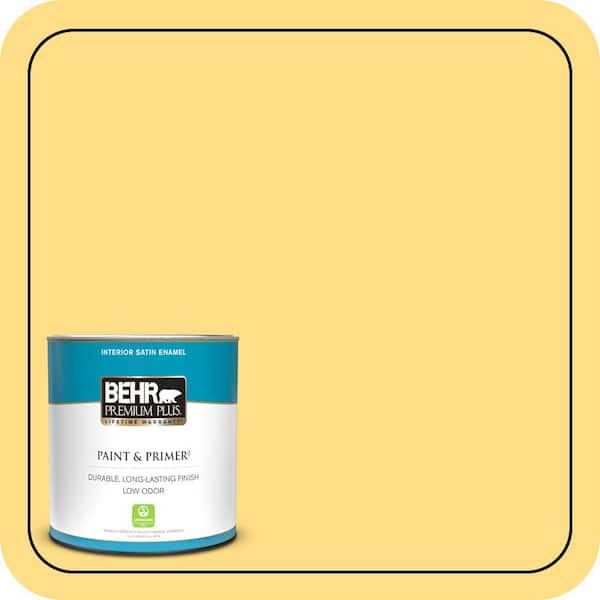 BEHR PREMIUM PLUS 1 qt. #330B-5 Yellow Corn Satin Enamel Low Odor Interior Paint & Primer