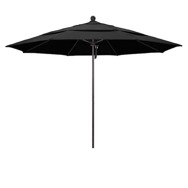 California Umbrella 11 ft. Bronze Aluminum Commercial Market Patio Umbrella with Fiberglass Ribs and Pulley Lift in Black Olefin