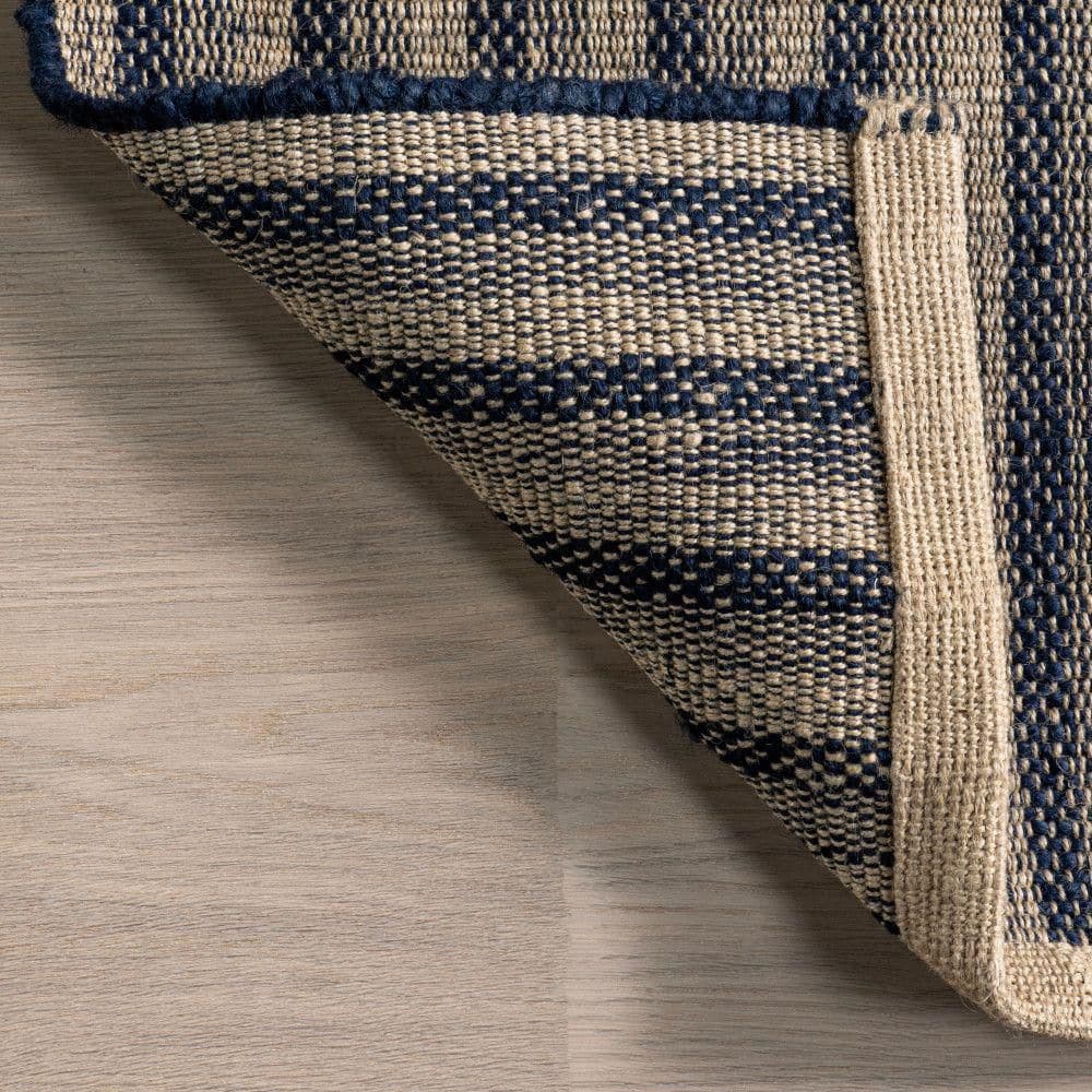 Blue and Beige Striped Handmade Jute 4' x 6' Rug