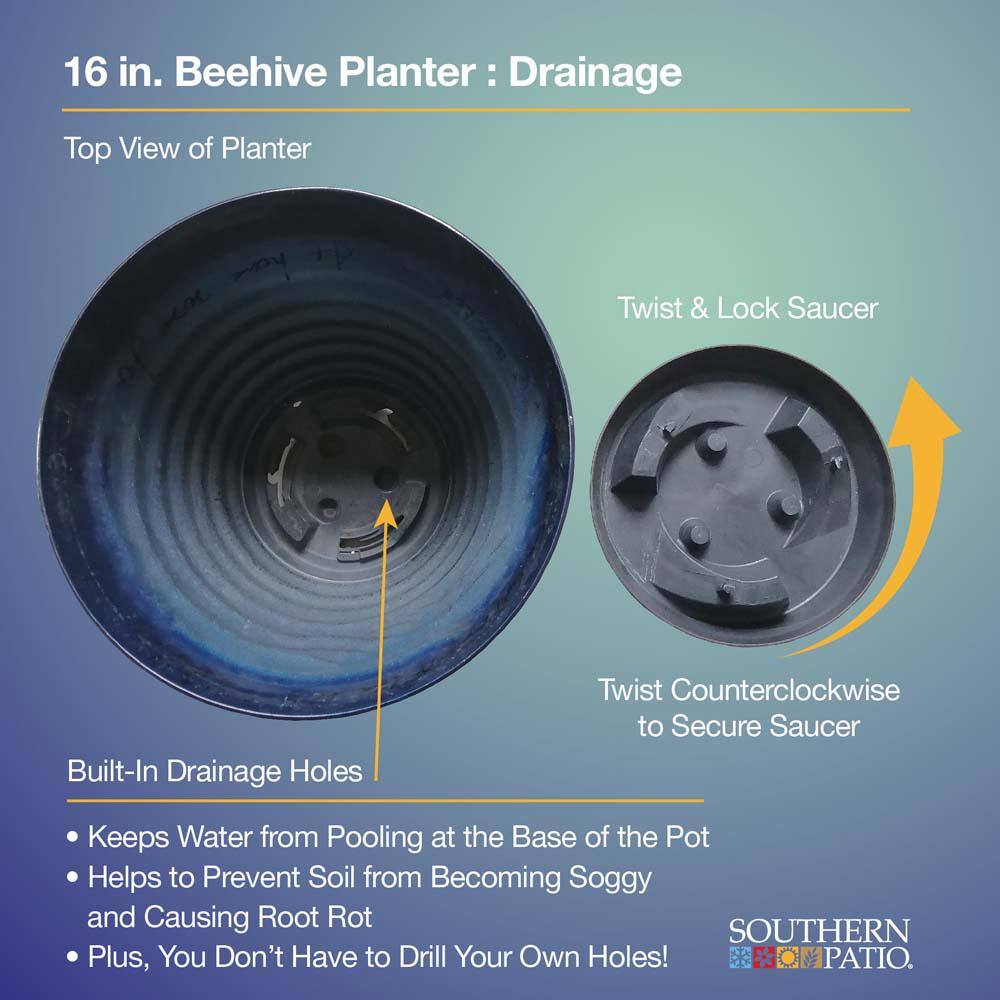 Navy Beehive-Style 16'' Resin Outdoor Planter