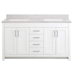 Westcourt 61 in. W x 22 in. D x 39 in. H Double Sink  Bath Vanity in White with Silver Ash Engineered Solid Surface Top