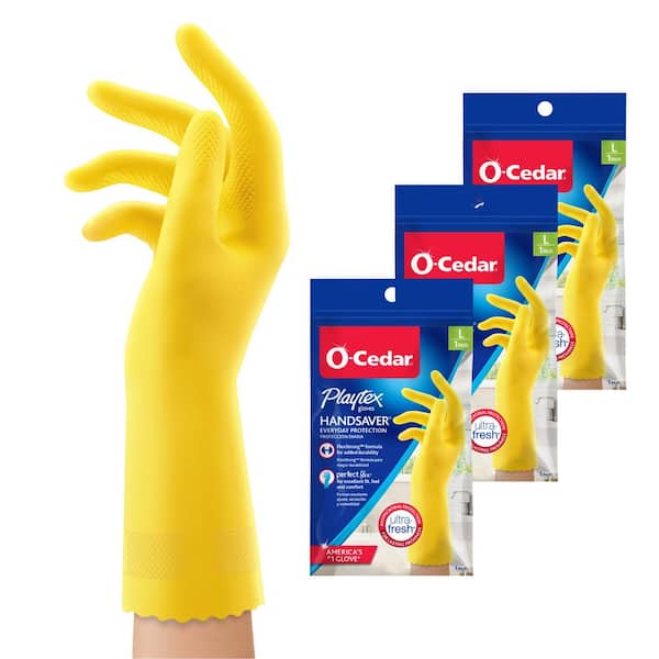 O-Cedar Playtex Handsaver Large Yellow Latex/Neoprene/Nitrile Gloves (1-Pair)(3-Pack)