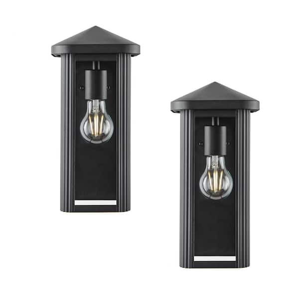 Hampton Bay Granby 12 in. 1-Light Black Outdoor Wall Light Fixture with Clear Glass (2-Pack)