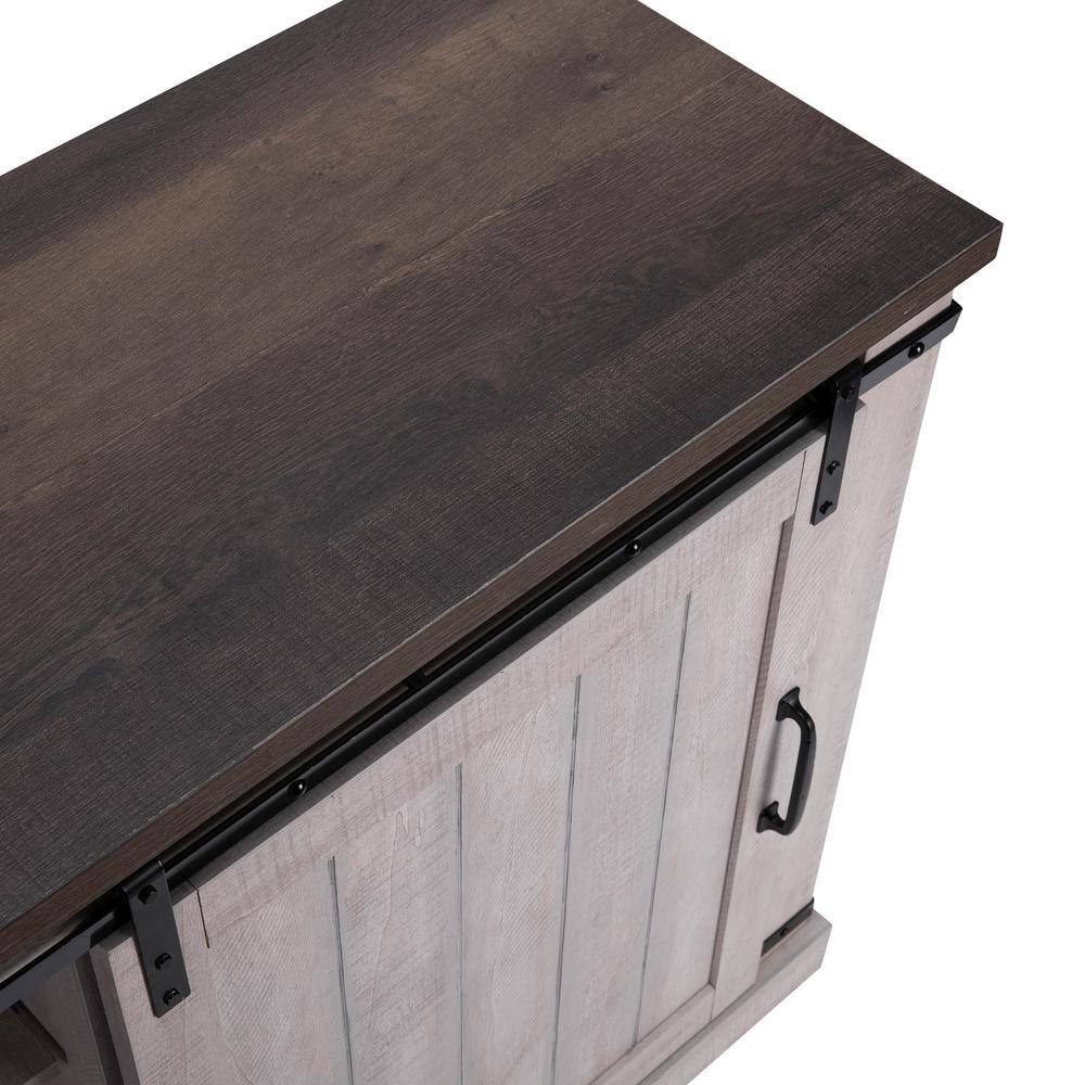 Saw Cut Off White Rustic Sliding Barn-Door TV Stand