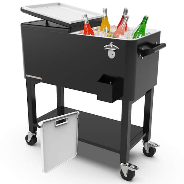 Party Cooler, 80-qt. Capacity, Removable Basin, Divider Cooler, Rolling Ice Chest for Entertainment, Matte Black