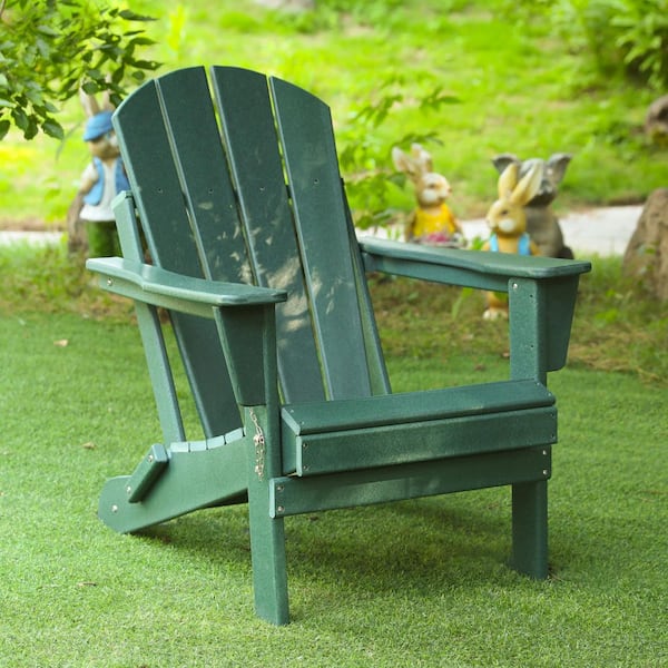 Unbranded Dark Green All-weather Outdoor Plastic Folding Adirondack Chair Set of 1, Relaxing Stackable Arm Rest Ergonomic Chair