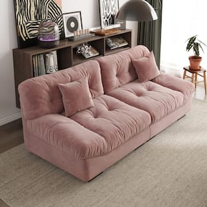 89 in. Velvet 3-Seats Loveseats in Coral Pink