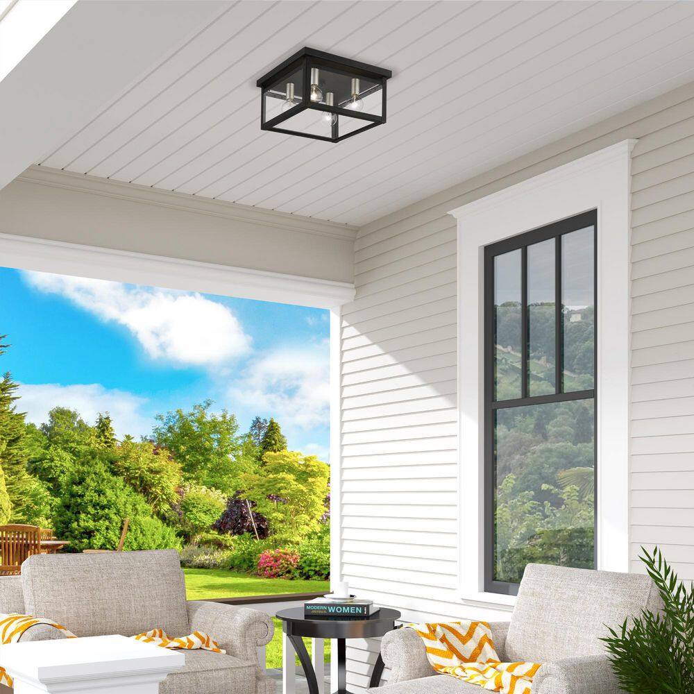 Milford Square 4-Light LED Flush Mount in Black and Brushed Nickel