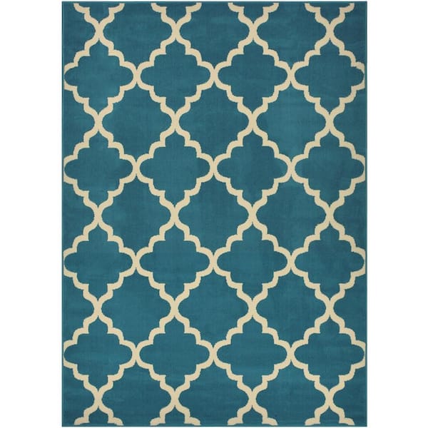 RugStylesOnline Conur Collection Petrol Blue 5 ft. x 7 ft. Trellis Design Area Rugs