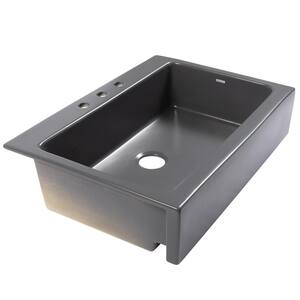 Josephine Quick-Fit Drop-in Farmhouse Fireclay 33.85 in. 3-Hole Single Bowl Kitchen Sink in Block Party Matte Gray