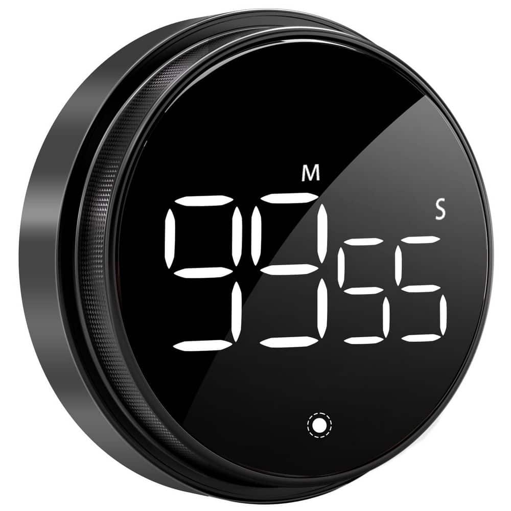 Large LED Display Digital Magnetic Kitchen Timer with Countdown 3-Volume Levels for Cooking Studying Fitness in Black