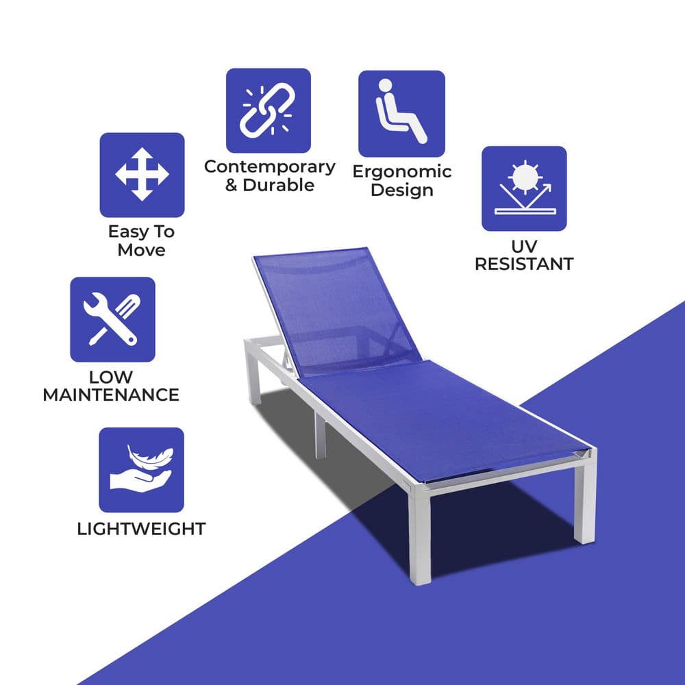 Navy Blue Aluminum Outdoor Chaise Lounge with Adjustable Backrest
