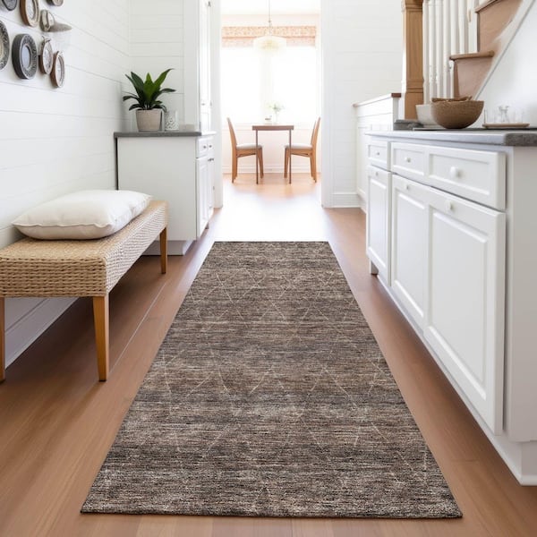 Mayfield Premium Machine Washable Abstract AMF1165 Coffee 2 ft. 3 in. x 7 ft. 6 in. Runner Rug