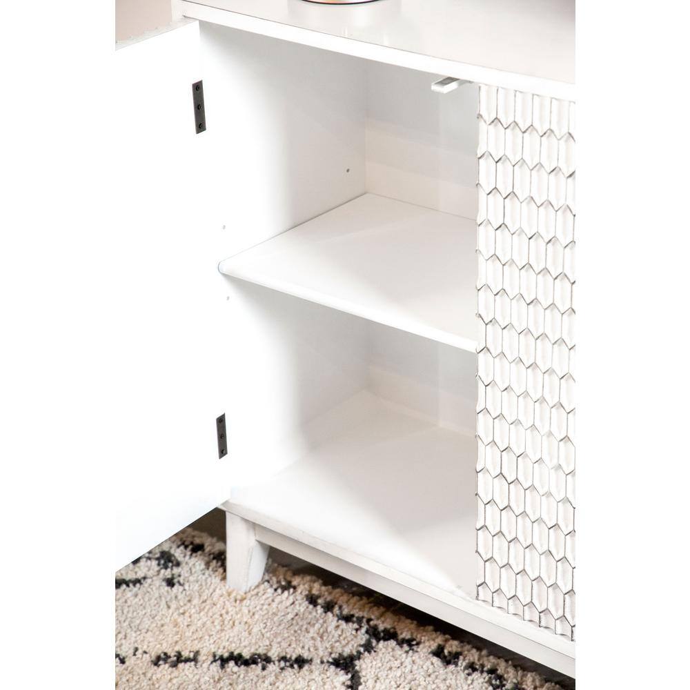Transitional White 2-Door Accent Cabinet with Geometric Pattern