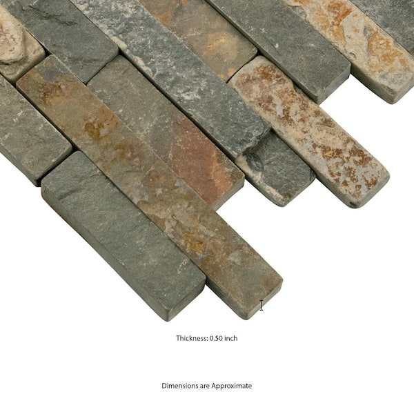 MSI Rustique Interlocking 8 in. x 18 in. x 10mm Textured Slate Mesh-Mounted Mosaic Wall Tile (10 sq. ft. / case) MSI Rustique Interlocking 8 in. x 18 in. x 10mm Textured Slate Mesh-Mounted Mosaic Wall Tile (10 sq. ft. / case)
